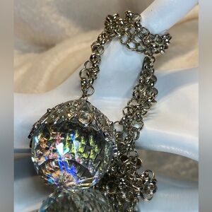 Beautiful Multifaceted Glass Crystal Necklace Silver Tone 36”-40” Chain
